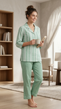 Sage Stripe Notched Collar Lawn Loungewear Set