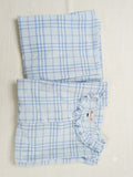 Sky Blue Checkered Lawn Nightwear 2 piece Set Frill Neck Sleepwear for Women