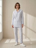 Sky Blue Checkered Cotton Lawn Pajama Set - Full Sleeve Notch Collar Nightwear