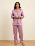 Women's Satin Silk Pajama Set - Long Sleeve Pink