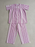 Lilac Striped soft Cotton Lawn Nightwear 2 Piece Set - Short Sleeve Button Down Sleepwear