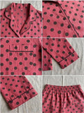 Women's Pink Polka Dot Cotton Pajama Set - Long Sleeve